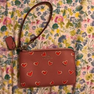Coach Pink with Red Hearts Wristlet